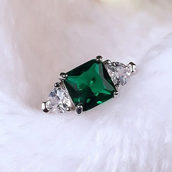 💝 Dainty Square Gemstone Zircon Princess Cut Green Rings for Women, EVGG1240 - Picture 4 of 8